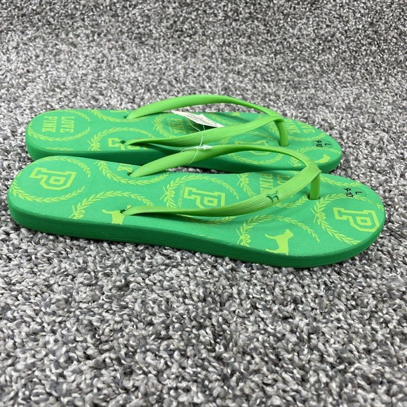 Victorias Secret PINK Dog Logo Green Flip Flops Thong Sandals - Picture 3 of 4